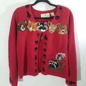 Animal Wildlife Novelty Cardigan Sweater Medium